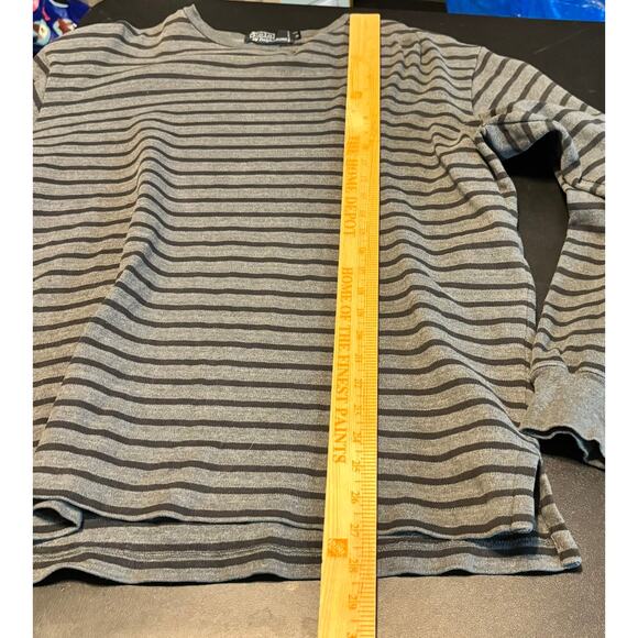 Polo Ralph Lauren Mens M Long Sleeve Striped Shirt Gray Black Cotton Logo - Picture 4 of 5